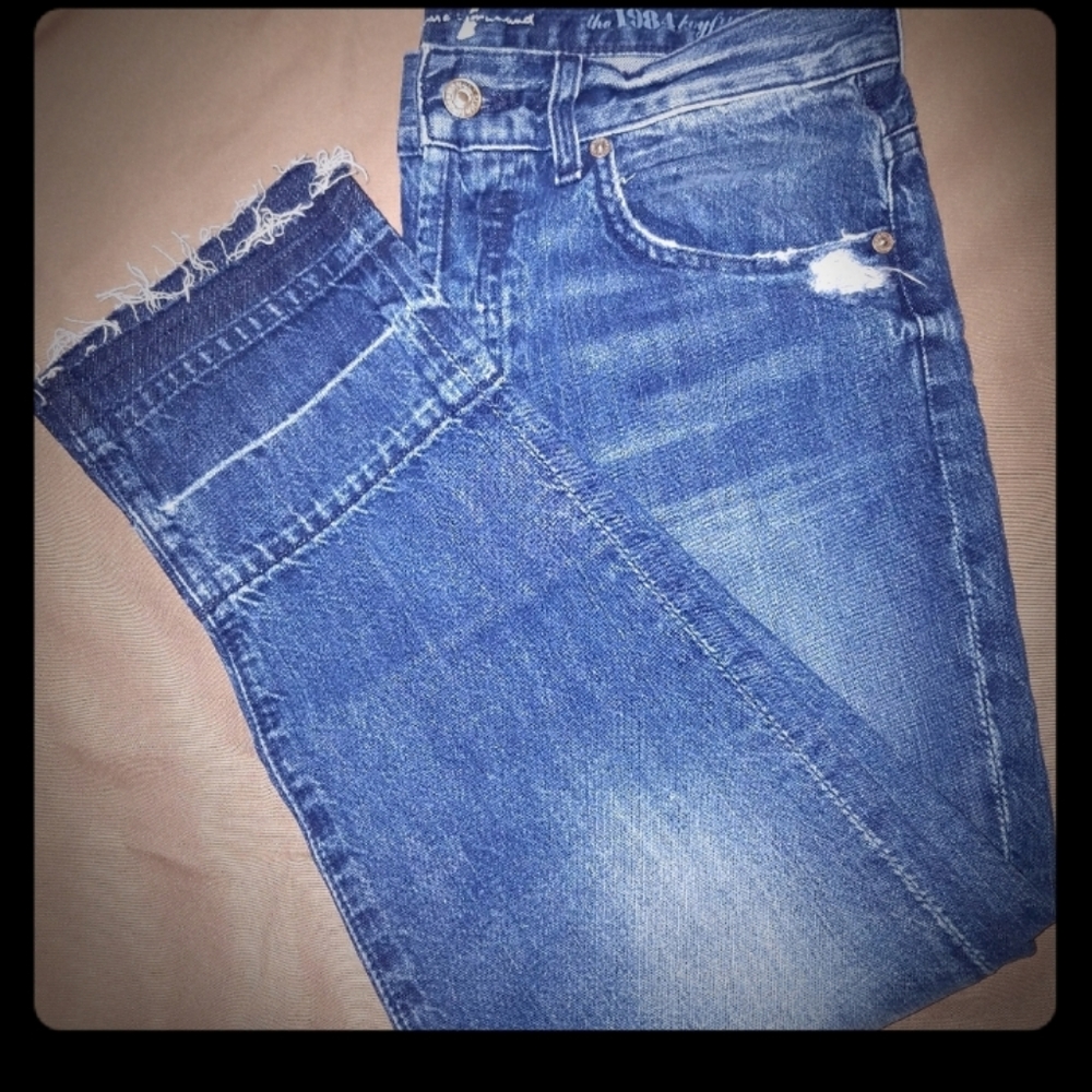 7 for all mankind cropped raw edge jeans